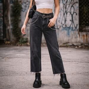 Nudie Jeans Clean Eileen Grey Crosshatch Wide Leg High Waist Sz S/28 Cropped